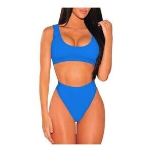 Women's Crop Top Blue Cheeky Bikini Swimsuit Size Small EUC #1117